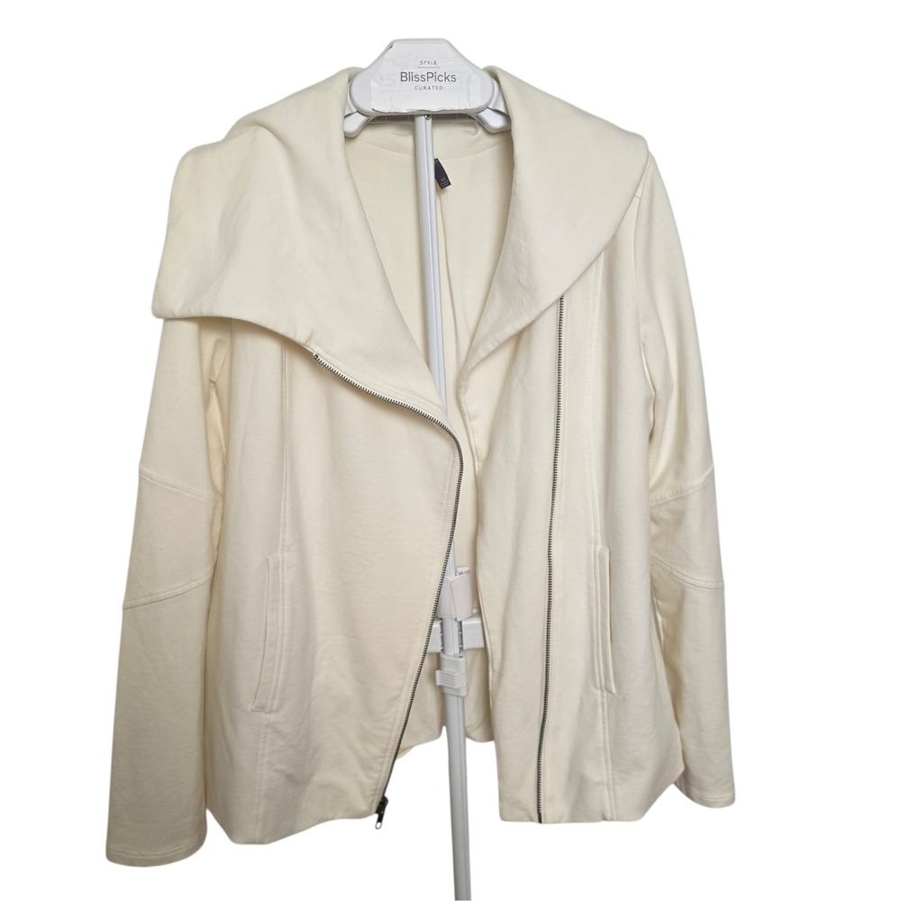 NYDJ Cream Asymmetrical Zip Moto Sweatshirt Jacket Womens M Lightweight Travel